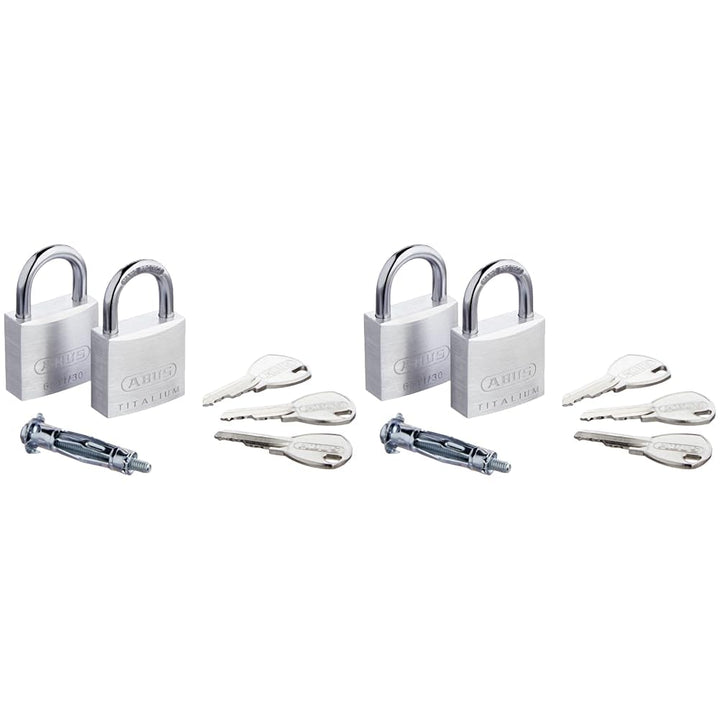 ABUS Vorhängeschloss Titalium 64TI/30-2er Set, gleichschliessend - Kellerschloss mit Schlosskörper a