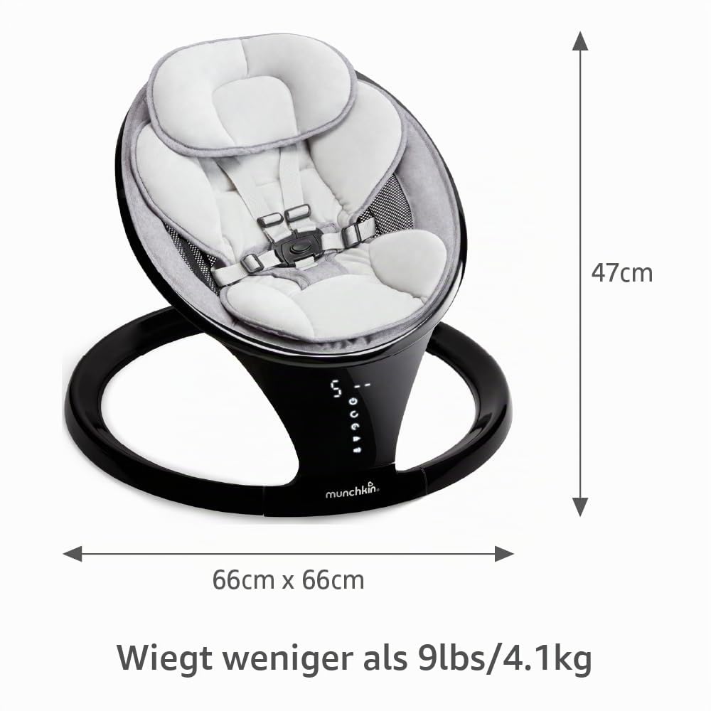 Munchkin Bluetooth-fähige, leichte Babywippe/Babyschaukel mit natürlicher Schaukelbewegung in 5 Bewe