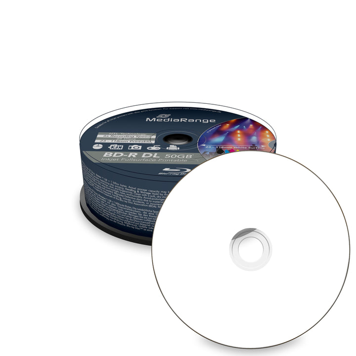 MediaRange BD-R Dual Layer 50GB 6-Fache Schreibgeschwindigkeit, Vollflächig bedruckbar, 25er Cakebox