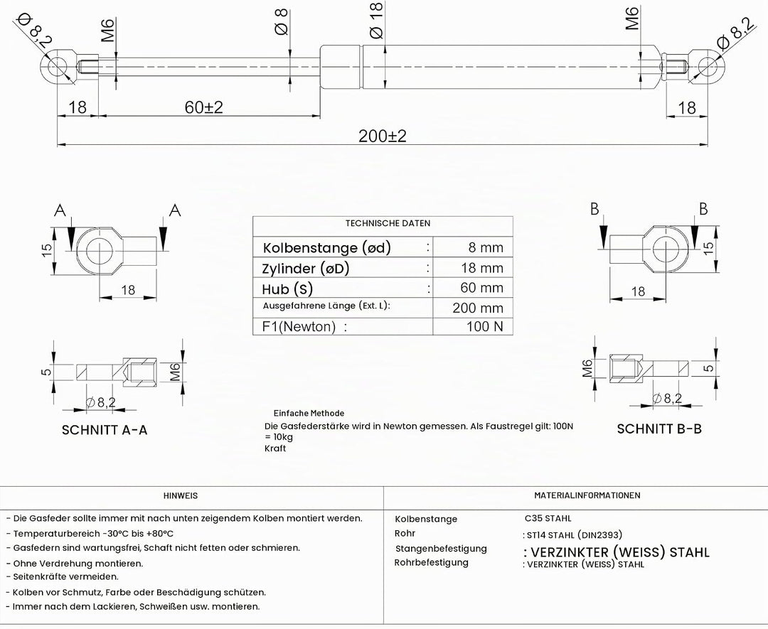 Universal Gasdruckfeder Gasdruckdämpfer Gasfeder Dämpfer für Türen, Autos, Kofferraum Motorhaubendäm