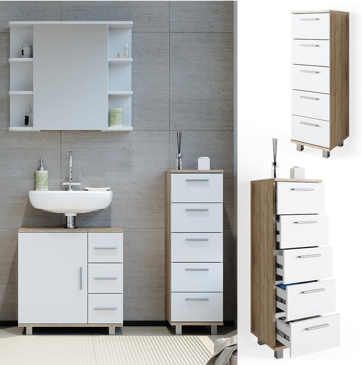 Vicco Badschrank Ilias, Sonoma/Weiss, 30 x 95 cm, Sonoma