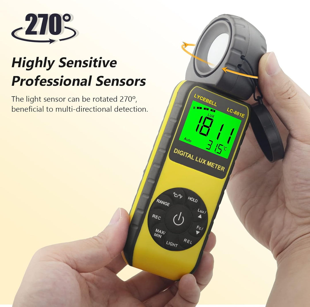 Digital Luxmeter, LC-881E Belichtungsmesser 0.1-300,000 Lux mit Hintergrundbeleuchtung, Lichtmessger