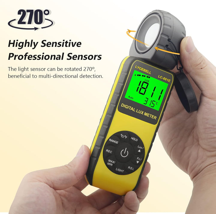 Digital Luxmeter, LC-881E Belichtungsmesser 0.1-300,000 Lux mit Hintergrundbeleuchtung, Lichtmessger