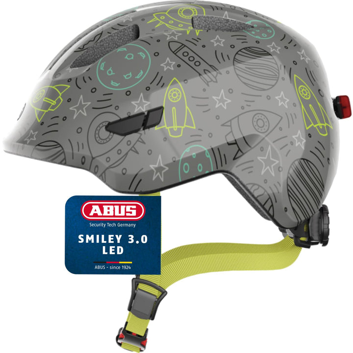 ABUS Kinderhelm Smiley 3.0 LED - Fahrradhelm mit Licht - tiefe Passform & Platz für einen Zopf - für