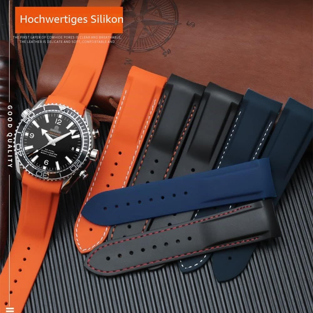 FOUUA Uhrenarmband für Omega Silikon Gummi Uhrenarmbänder 20mm 22mm Sanft Wasserdicht Sport Ersatz F