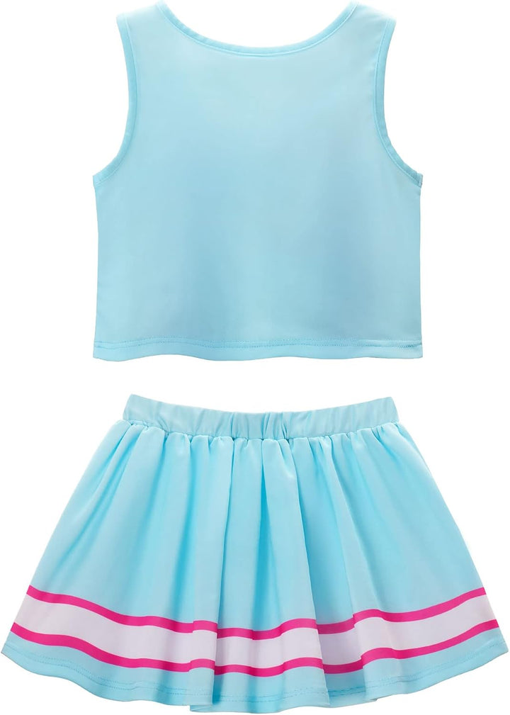 ReliBeauty Cheerleader Kostüm Kinder Kleid mit Pompoms und Kopfschmuck, 104 (Etikett 100)