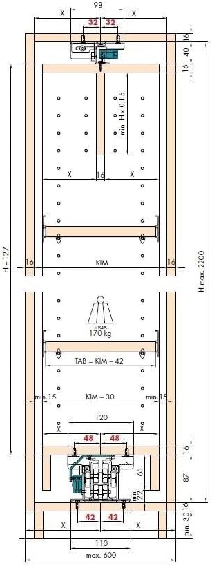 HAWA Forte Schrankauszug (Hochschrankauszug), Länge 580 mm, Einbautiefe 585 mm - Stahl lichtgrau RAL