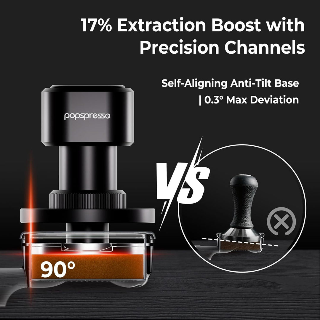 58,35 mm Espresso-Tamper, stossfestes Design mit akustischer Rückmeldung, 3-fach gefederter Kaffee-T