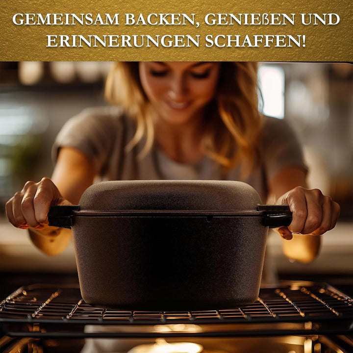 2-in-1 Gusseisen Brotbackform mit Gärkörbchen – eingebrannter Gusseisentopf zum Brotbacken 4,8 L & G