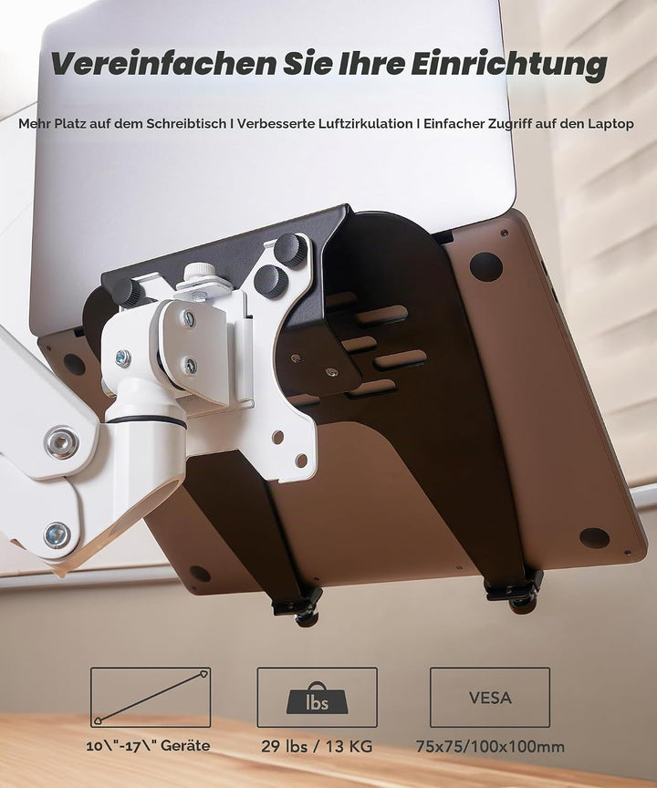 ULTRARM 10-17” Laptop Mount Tray for VESA Monitor Arms and Stands Supports Mounting Notebooks, Table