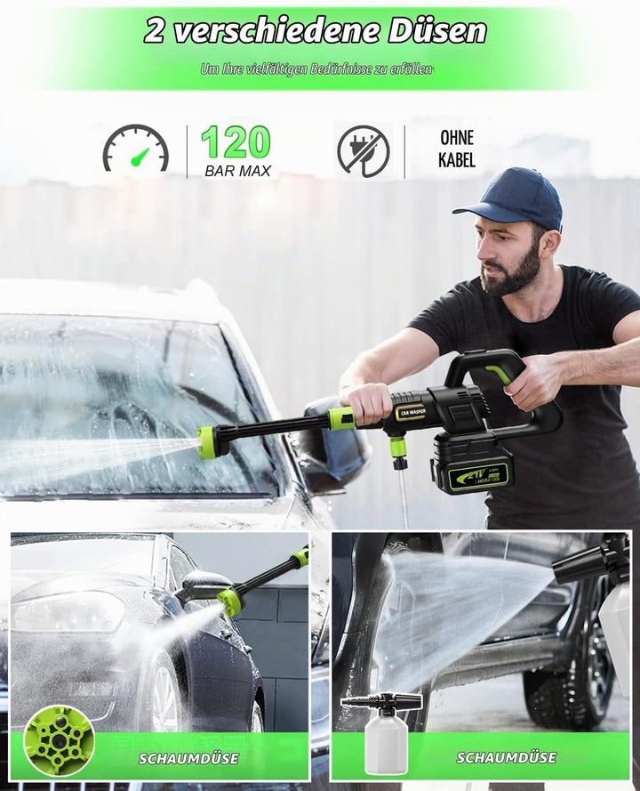 Akku Hochdruckreiniger, 120Bar Hochdruckreiniger Akku mit Bürstenlosem Motor, 3 Stufen Einstellbar,