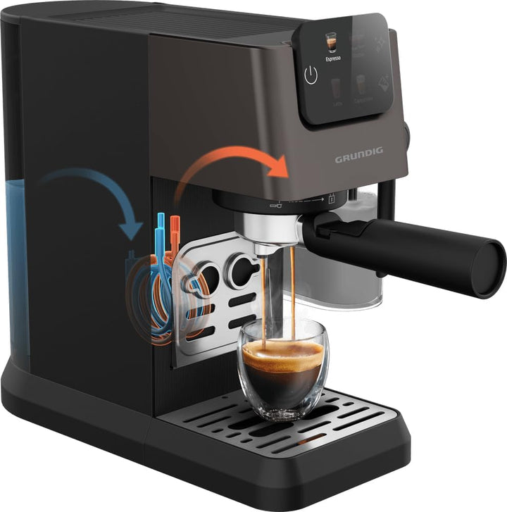GRUNDIG KSM 5330 Siebträgermaschine mit integriertem Milchbehälter, 1628 W Leistung, 15 bar Pumpendr