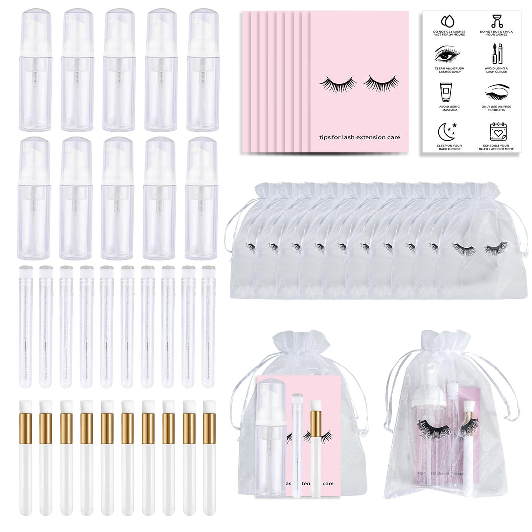 50PCS Lash Shampoo Flaschen Bürsten Set, leere Pumpflasche, Reinigungsbürste, Wimpernverlängerungsro