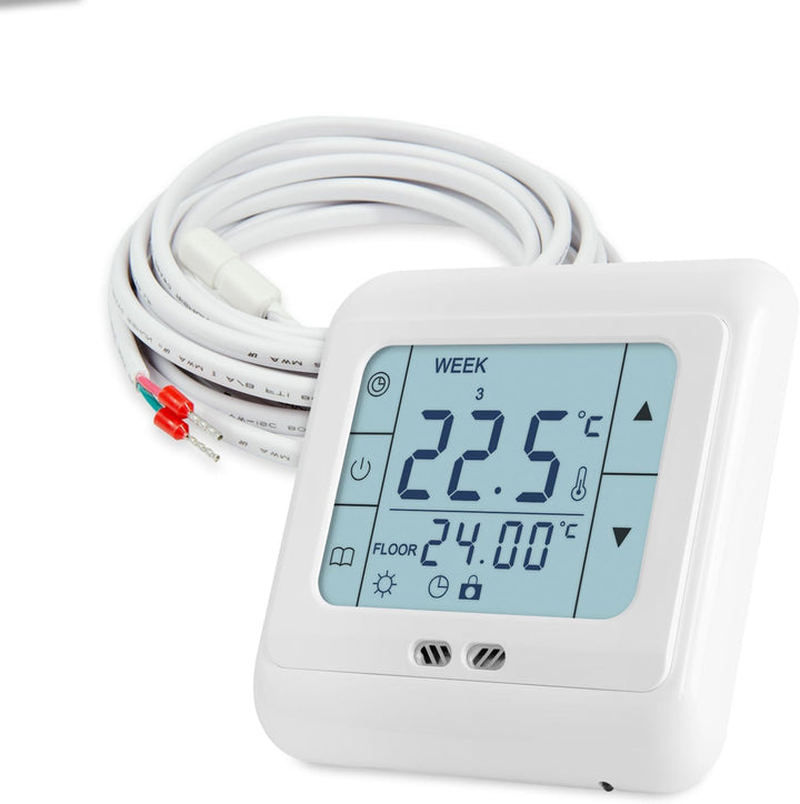 Digital Thermostat H3 + Touch-Screen Unterputz mit Fühler für Fussbodenheizung Weiss