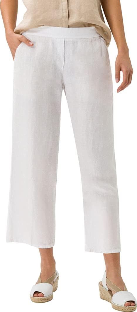 BRAX Damen Style Maine S Verkürzte Leinenhose Hose 34W / 30L Weiss 1, 34W / 30L Wei&#xDF; 1