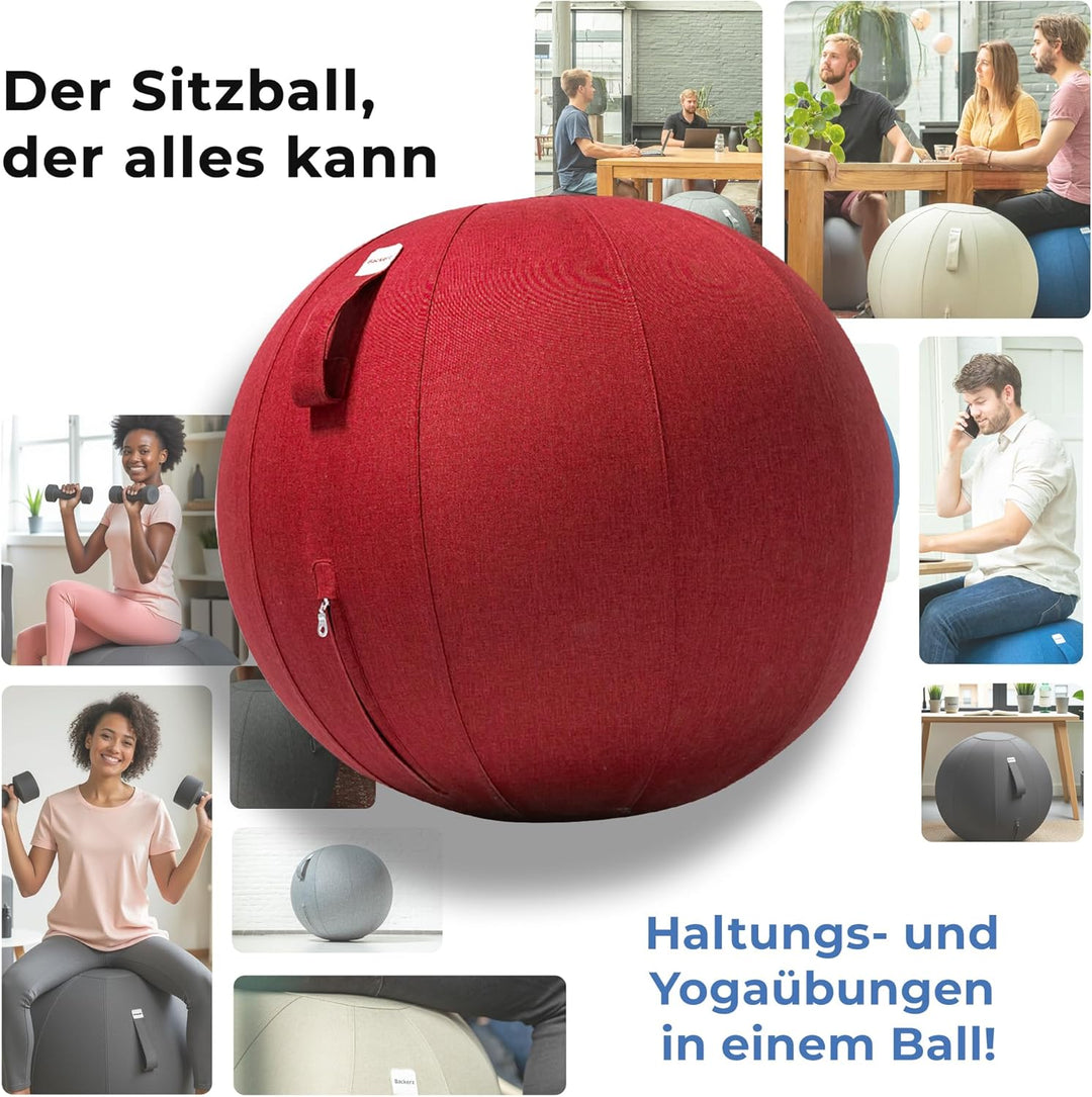 Sitzball Büro Ergonomisch 65 cm, Ergonomische Sitzmöbel für Büro und Heimbüro, Langlebiger Stoff, Gy