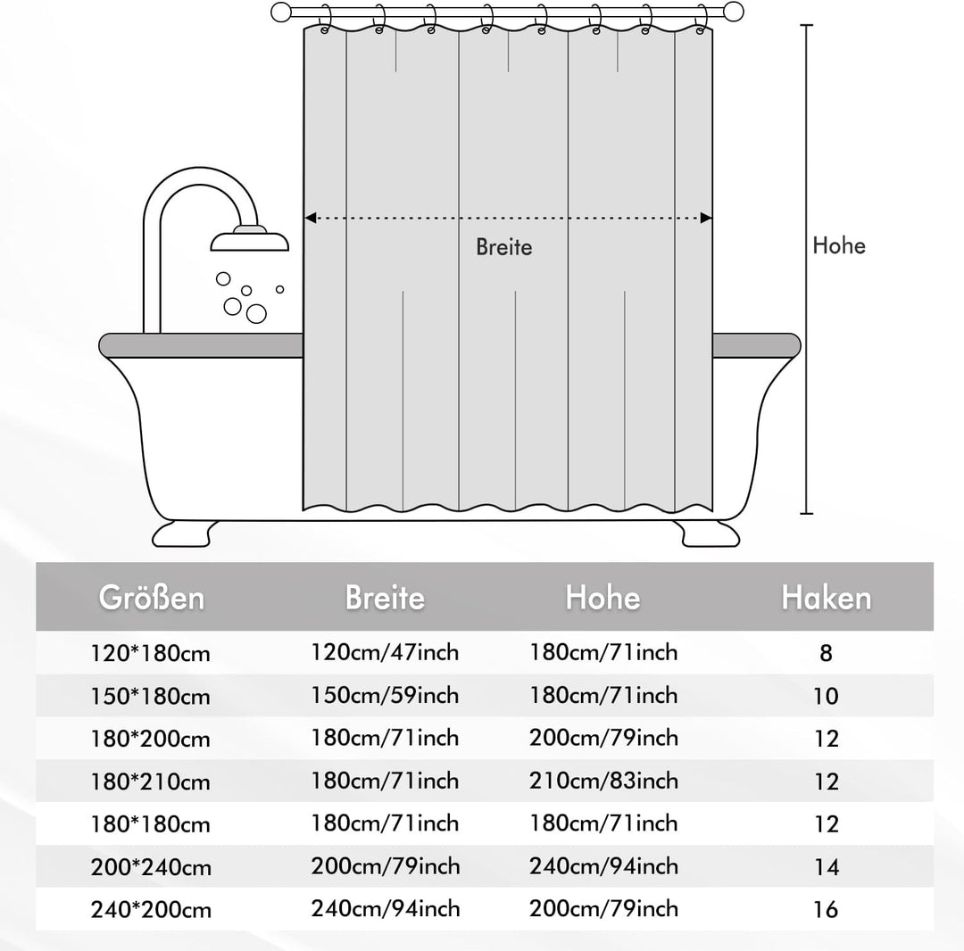 MIULEE Duschvorhang 240x200cm Grau Wasserdicht Badvorhang Anti-schimmel und Textil Waschbar Schnellt