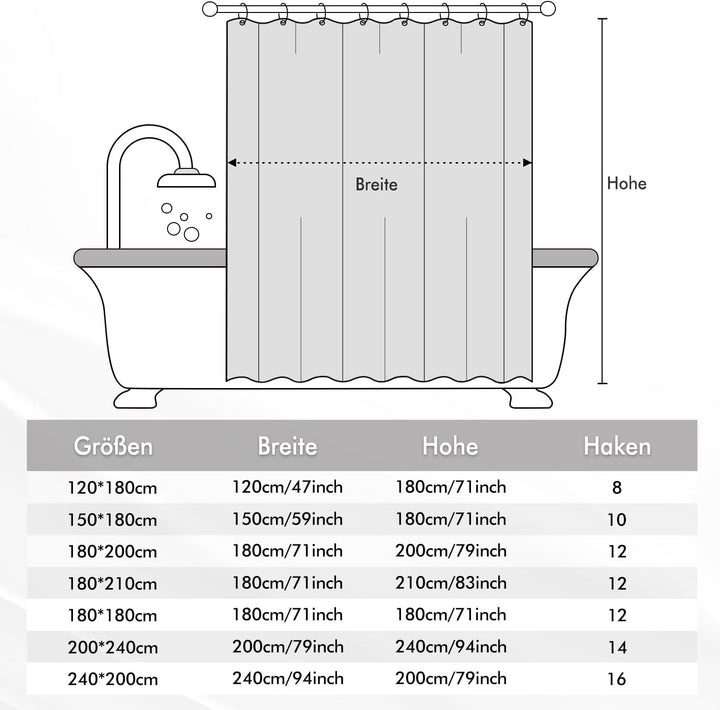 MIULEE Duschvorhang 240x200cm Grau Wasserdicht Badvorhang Anti-schimmel und Textil Waschbar Schnellt