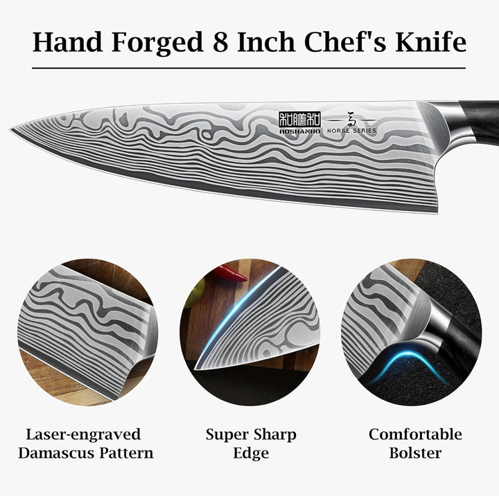 HOSHANHO Kochmesser Küchenmesser - 20 cm Extra Scharfe Messerklinge Chefmesser Profi Messer aus Hoch