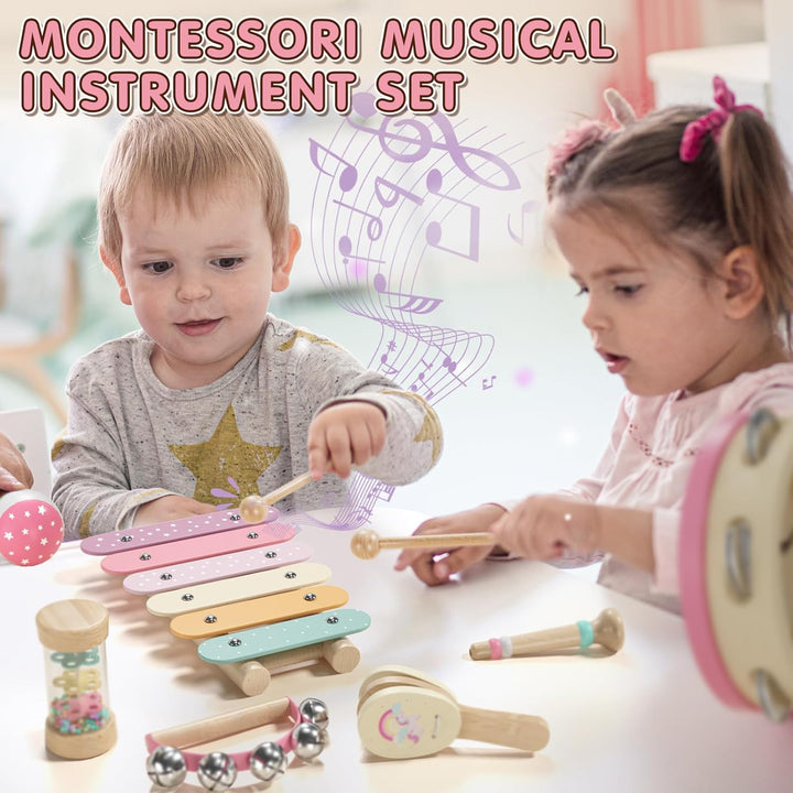 Lehoo Castle Musikinstrumente für Kinder, Montessori Holzspielzeug ab 2 3 Jahre, Instrumente Set mit