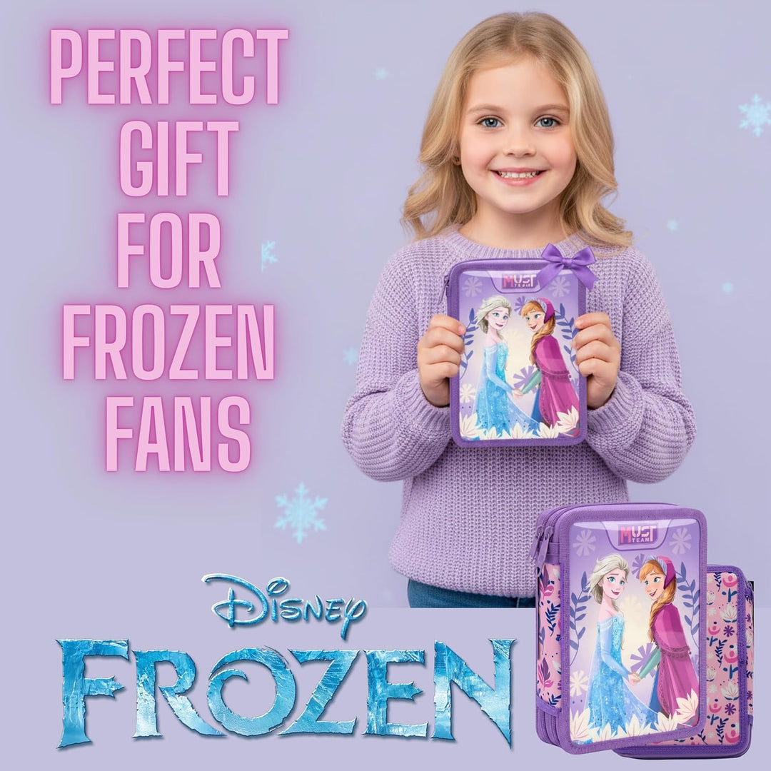 Disney Doppeldecker-Federmäppchen gefüllt mit Schreibwaren für Kinder (Lila Frozen Doppelreissversch