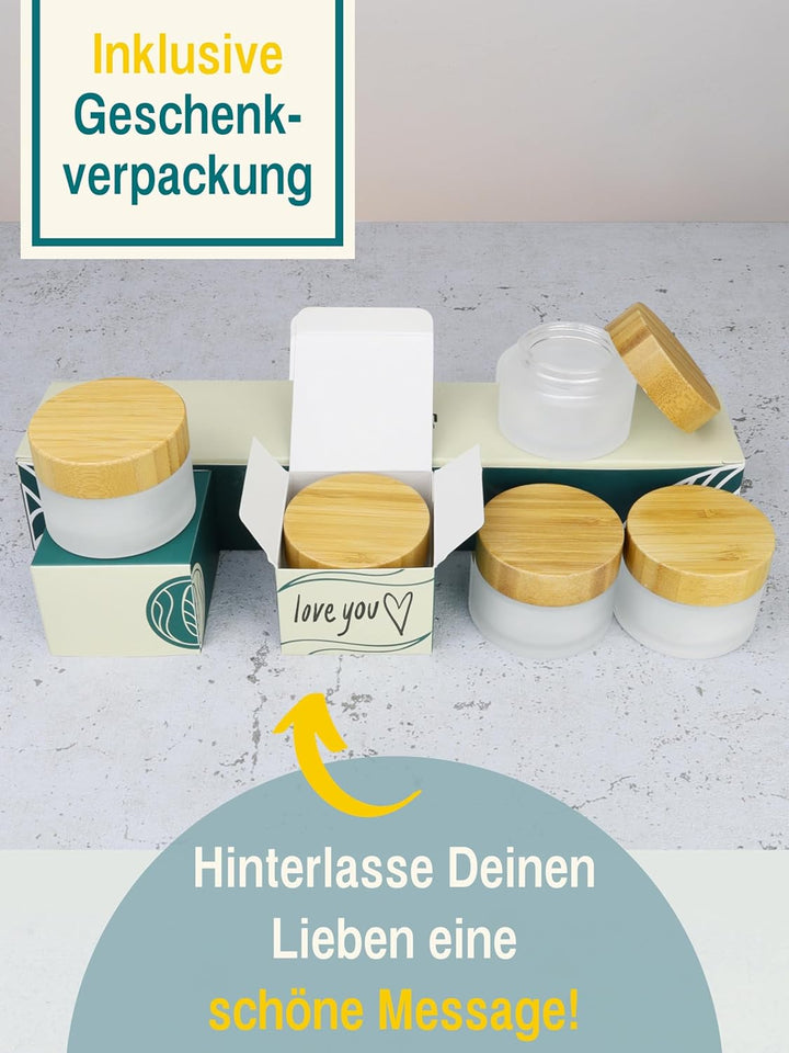 Wachsmann – leere Glastiegel mit Bambusdeckel (5 ml, 20 ml, 50 ml oder 100 ml) – auslaufsicher, dick