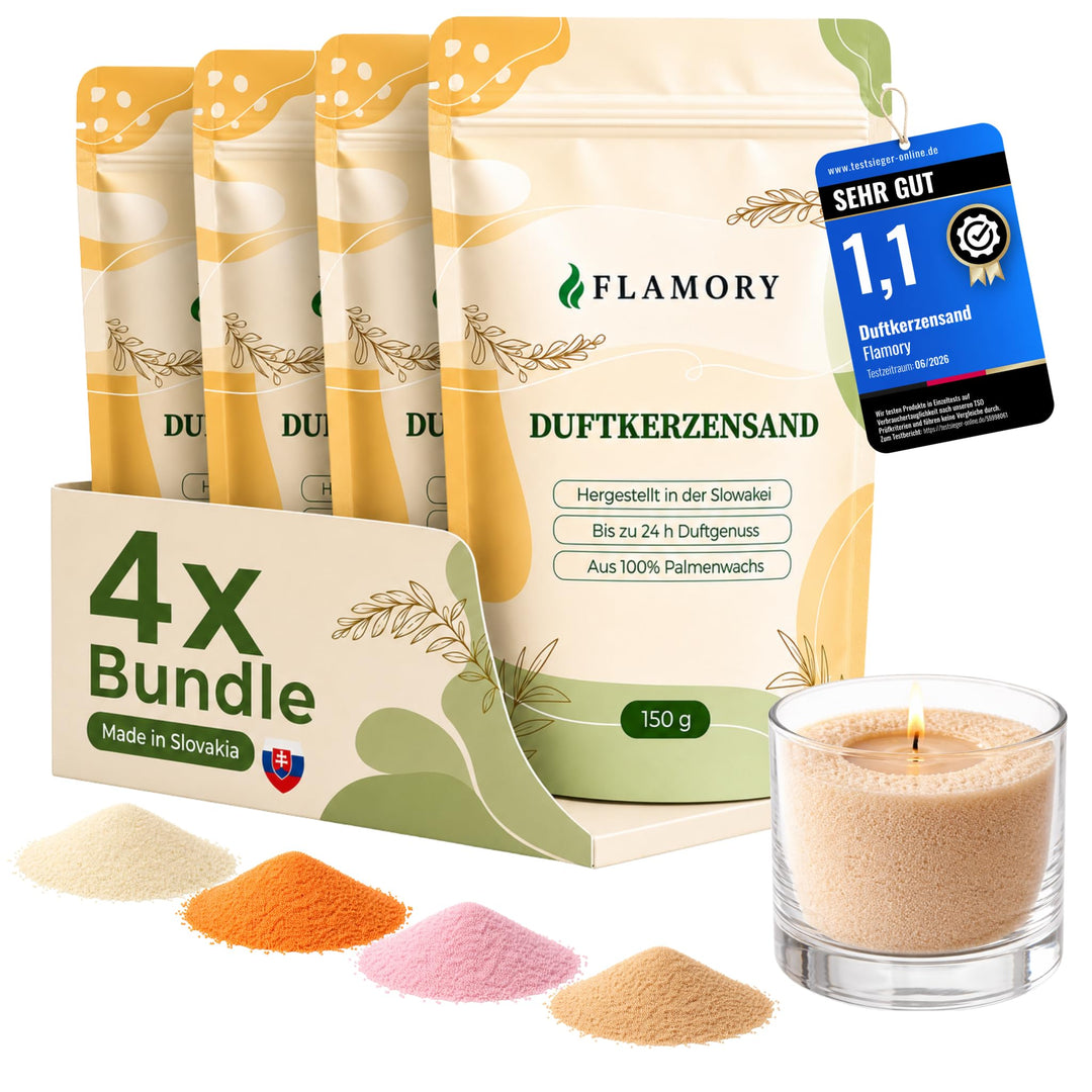 Kerzensand mit Duft Elegance Set 4x150g – [Vanille/Orange/Sandelholz/Rose] – 12 Dochte inklusive – 1