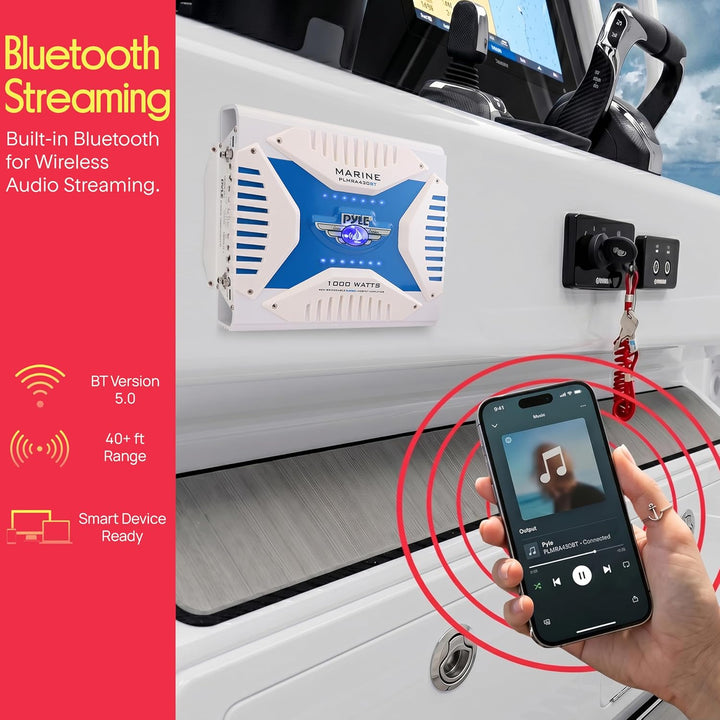 Pyle PLMRA430BT 2.1 Bluetooth-Marine-Verstärker-Empfänger - Wasserdichter, drahtloser 4-Kanal-Überbr
