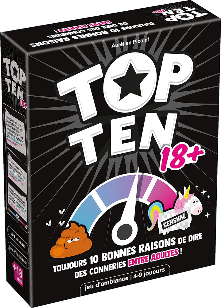 Top Ten 18+ , Cocktail-Spiele , Brettspiel ab 14 Jahren |,4 bis 9 Spieler 30 Minuten, Französisch