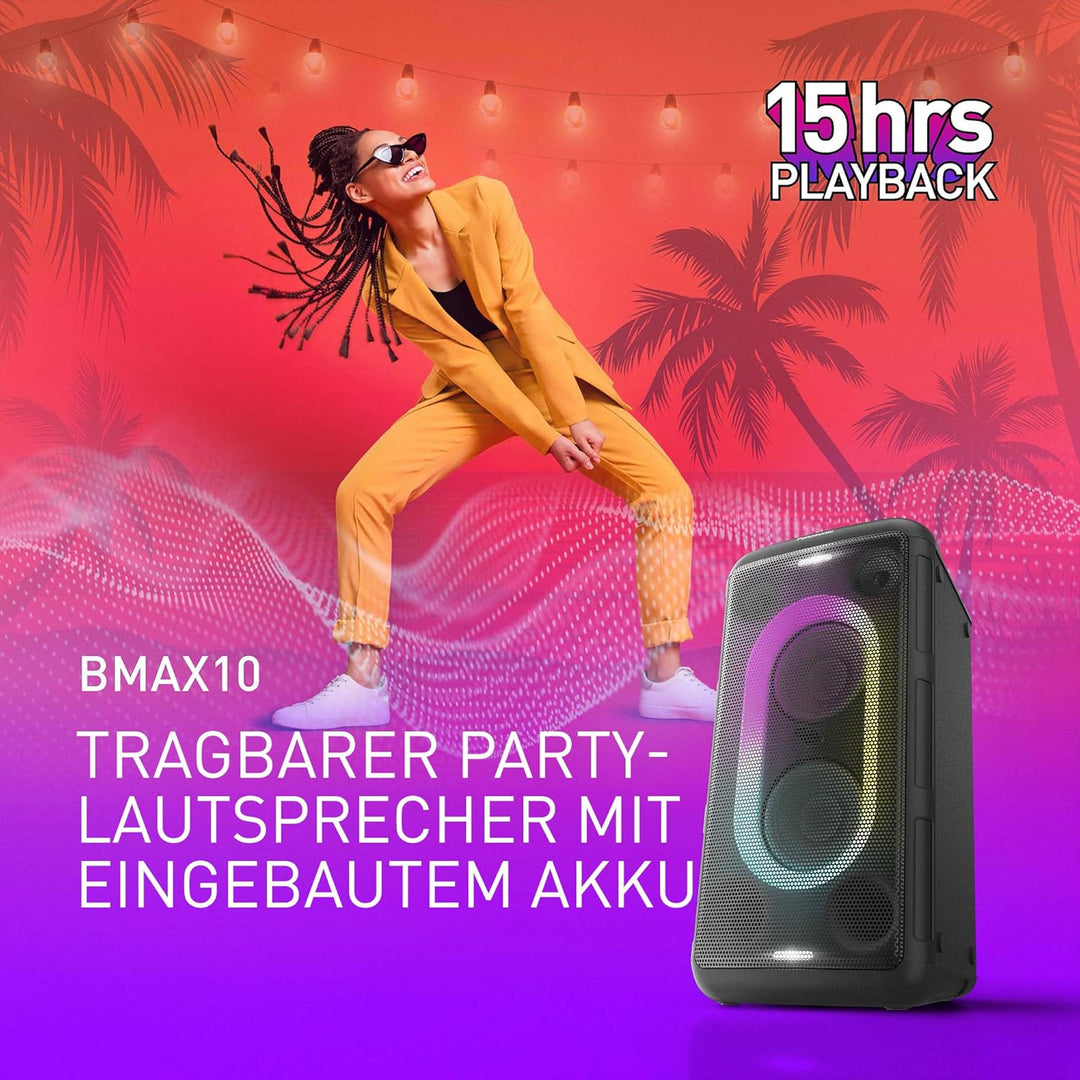 Panasonic SC-BMAX10E-K Tragbarer Party-Lautsprecher mit Bluetooth, integrierter Beleuchtung, 150 W,