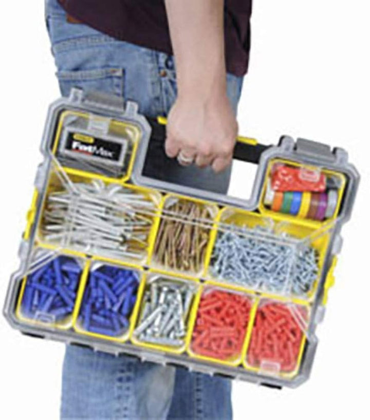 Stanley FatMax Werkzeug-Profi-Organizer (44.6 x 7.4 x 35.7 cm, flache Fächer, mit Klappdeckel und Ku