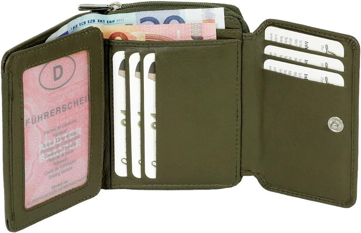 Branco Leder Geldbörse Portemonnaie Damenbörse Damen Geldbeutel Oliv - sehr hochwertig, Oliv