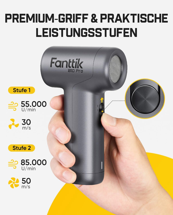 Fanttik B10 Pro Elektrische Staubgebläse, 110.000 U/min bürstenloser Motor, 3-Gang einstellbare Mini