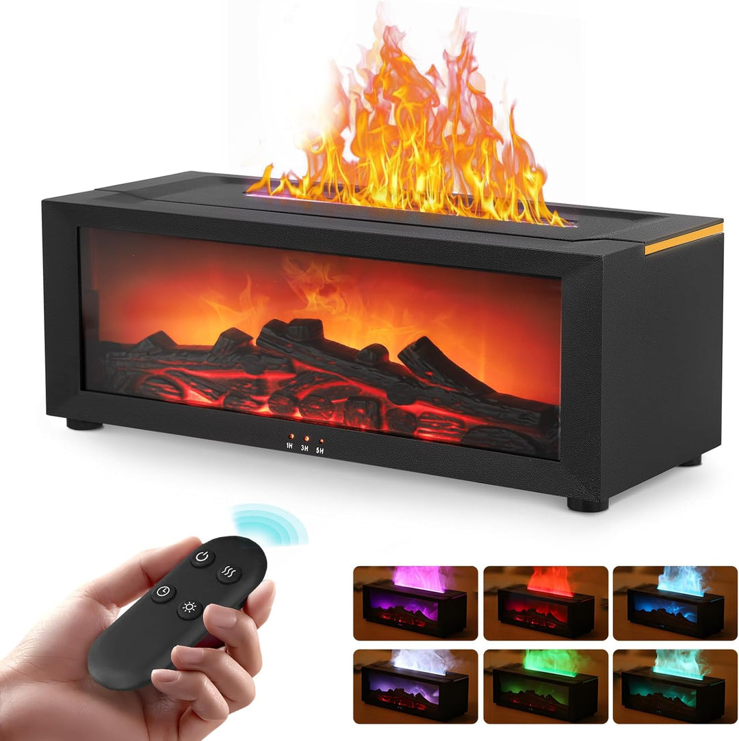 3D Flame Diffusor für ätherische Öle, Flammenbefeuchter Kamin, 150 ml mit Timer, Automatischer Absch