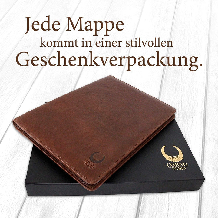 Corno d´Oro Premium Handgefertigte Konferenzmappe A4 Leder für Tablet bis 12 Zoll/Business Dokumente