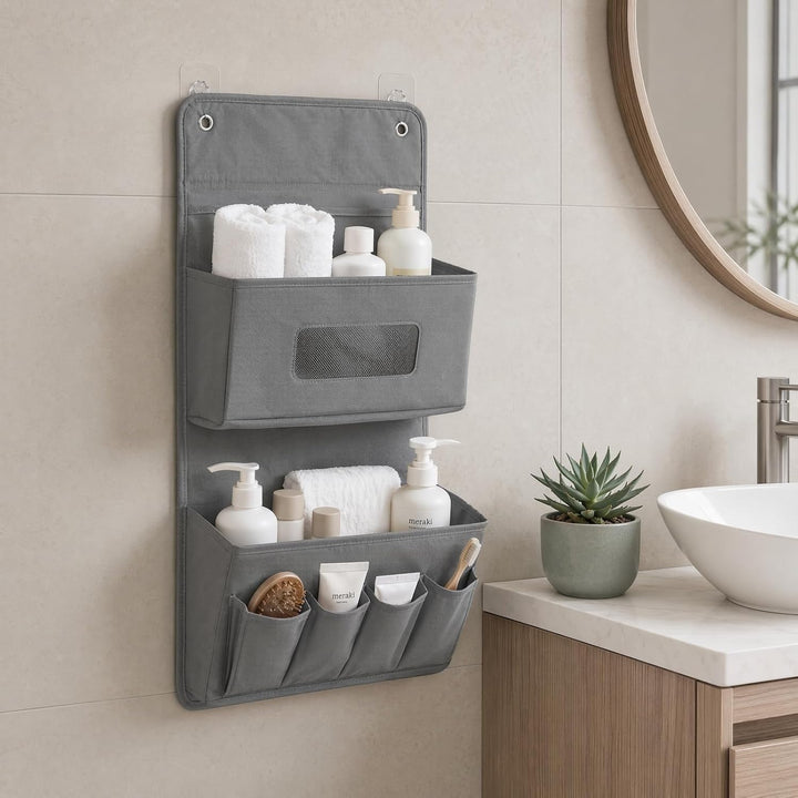 Hängeorganizer 2erSet mit 4Haken,Wasserfester Wandorganizer aus Oxford-Stoff mit 6 Taschen,Faltbare