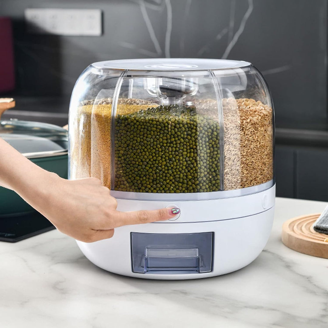 Vorratsdosen, Reisspender, 5Kg Müsli Aufbewahrungsbox, 23x23 cm 6 Raster Getreidebehälter Aufbewahru