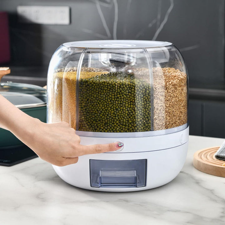 Vorratsdosen Müsli Aufbewahrungsbox, 5kg/10kg 6 Raster Kunststoff Trockenfutter Spender Reisbox 360°