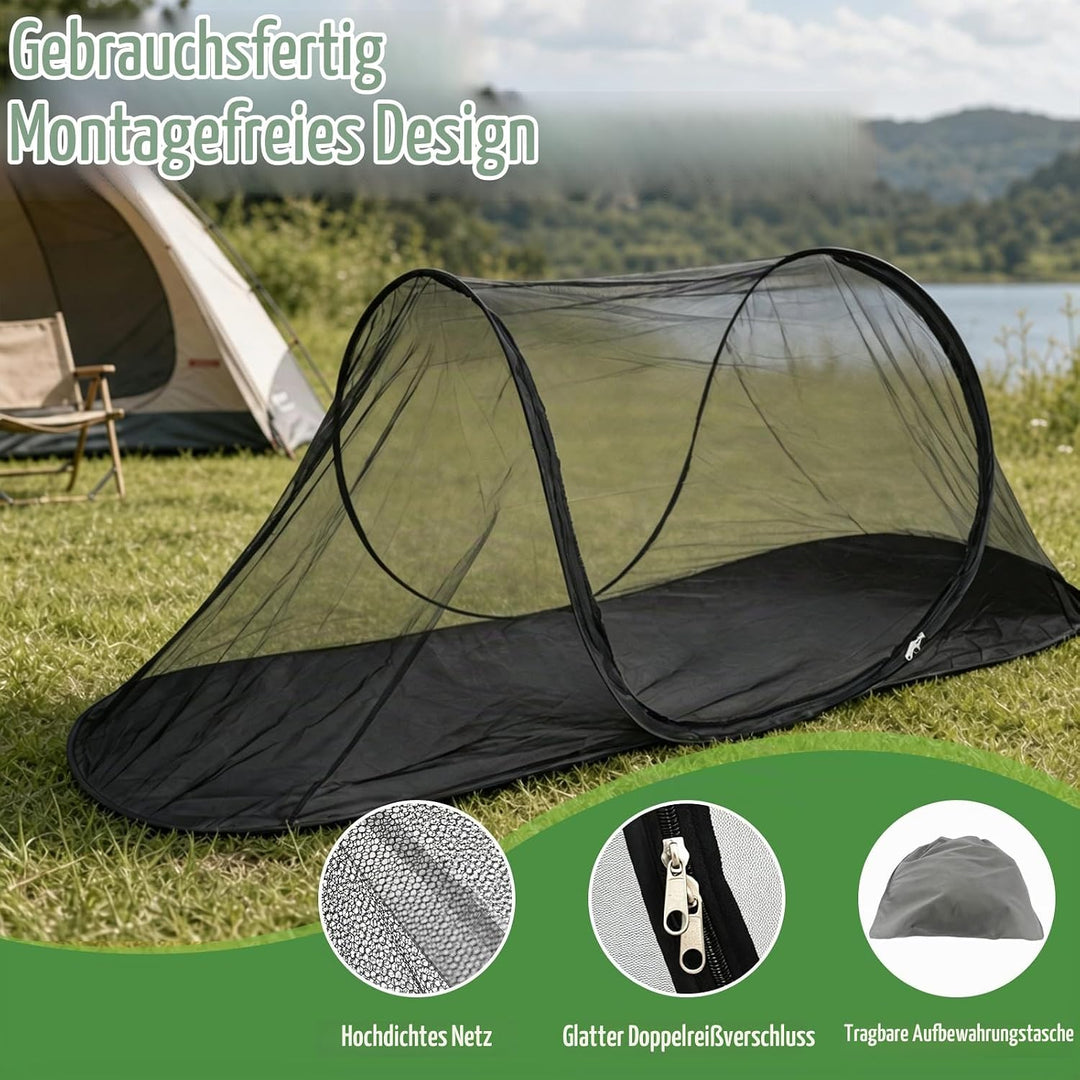 Pop-Up Moskitonetz, Bettzelt für Reisen, Camping und Zuhause, Faltbares Mückennetz (Schwarz)
