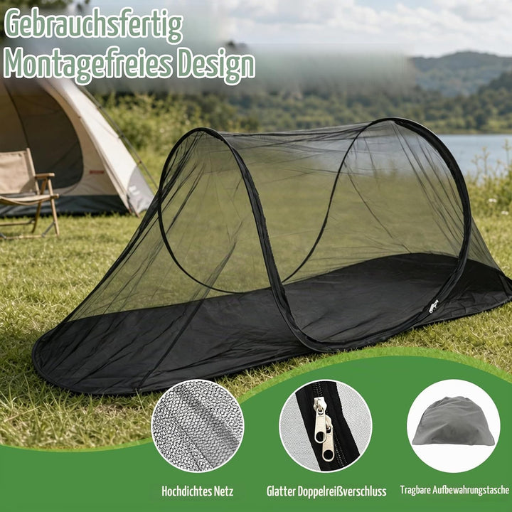 Pop-Up Moskitonetz, Bettzelt für Reisen, Camping und Zuhause, Faltbares Mückennetz (Schwarz)