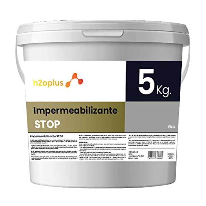 h2oplus Wasserdichte Beschichtung STOP 5Kg Grau · Elastische Imprägnierfarbe für Terassen, Balkone ·