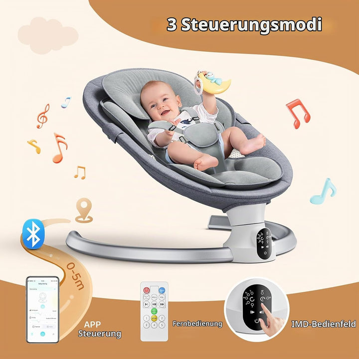 Kotsy Babywippe Elektrisch mit Anpassung der APP-Steuerung,Babyschaukel elektrisch mit 5 Natürlichen