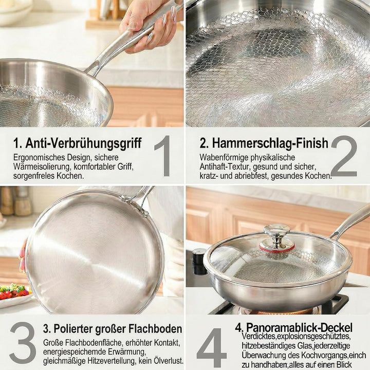 Titan Pfanne, Titanium Hammered Pan Pro mit Deckel, 28 CM Titan Pfanne Unbeschichtet, Antihaftbeschi