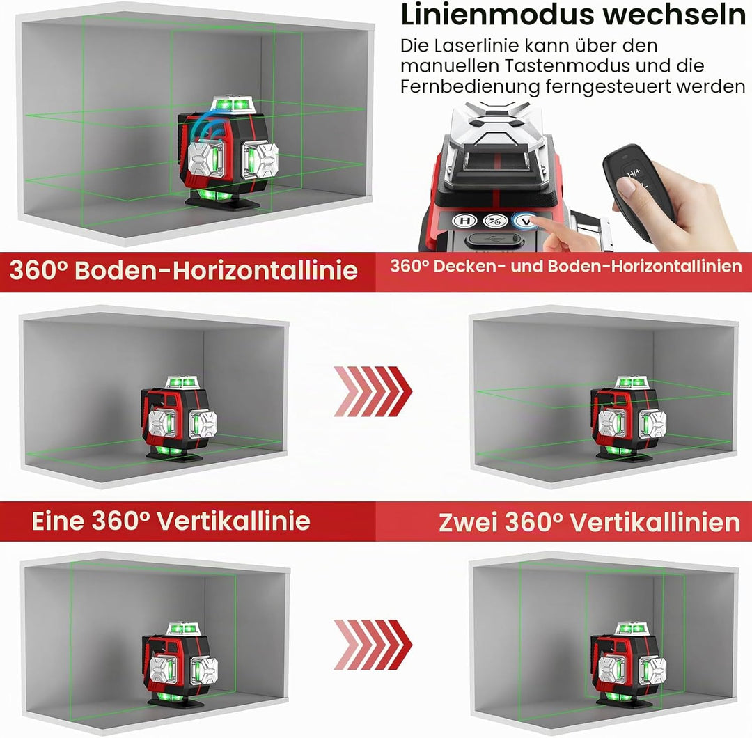 Laser-Nivelliergerät, 4D 16 Linien Vertikales Horizontales Laser-Nivelliergerät Selbstnivellierend m