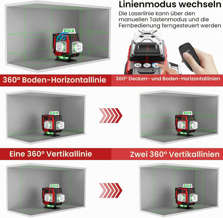 Laser-Nivelliergerät, 4D 16 Linien Vertikales Horizontales Laser-Nivelliergerät Selbstnivellierend m