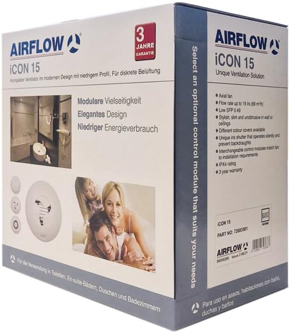 Airflow iCON 15 Badlüfter – 100 mm / 4 Zoll – Energiesparend 9,4 W, 19 l/s – Geräuscharmer Iris-Rück
