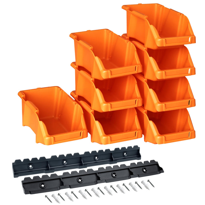 YPC Stapelboxen Set - Orange 8 Stück - Sichtlagerboxen 16x9x7cm mit Wandhalterung für Werkstatt & Ga