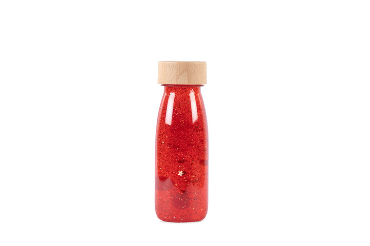 PETIT BOUM – Float Sensory Bottle in Rot EIN Mikrokosmos in jeder Flasche Entdecken, zuhören und Ler