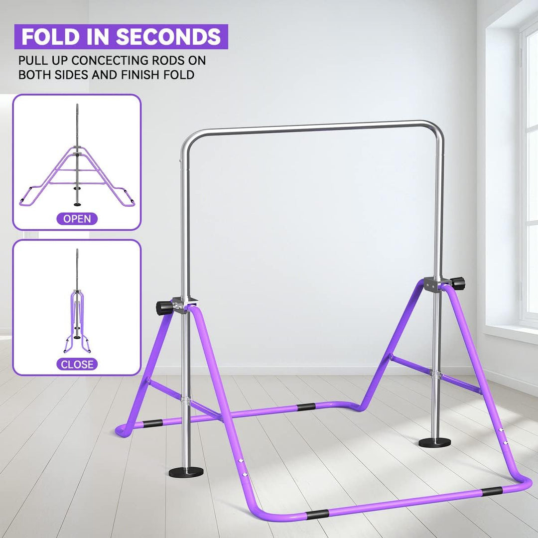 FBSPORT Kids Gymnastics Bar with Adjustable Folding Horizontal Bar Pull Up Expandable Junior Home Eq
