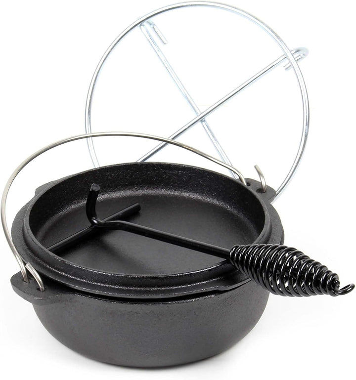 Dutch Oven 3l mit Untersetzer und Deckelheber, Kochtopf aus Gusseisen für Lagerfeuer und Camping